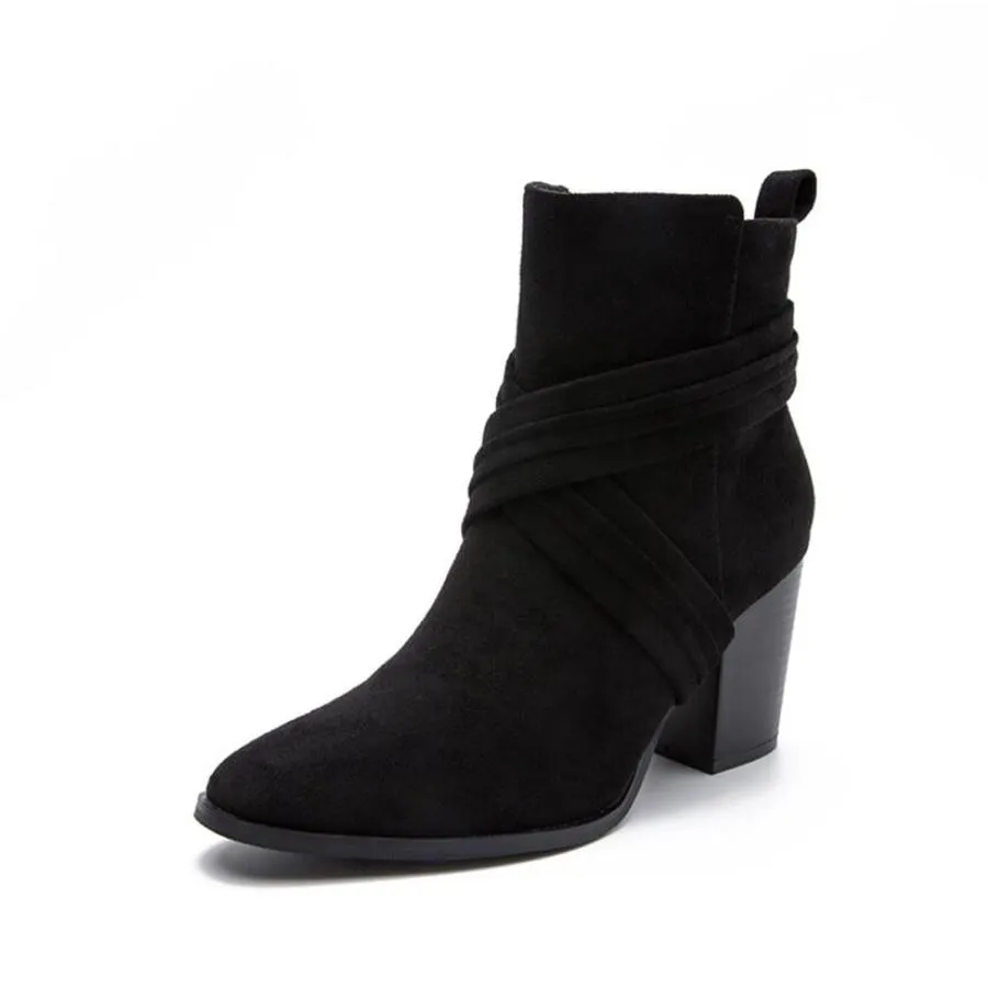 【並行輸入品】OTMYIGO Women's Ankle Boots, 2023 Suede Side Zip Short Boots Chu