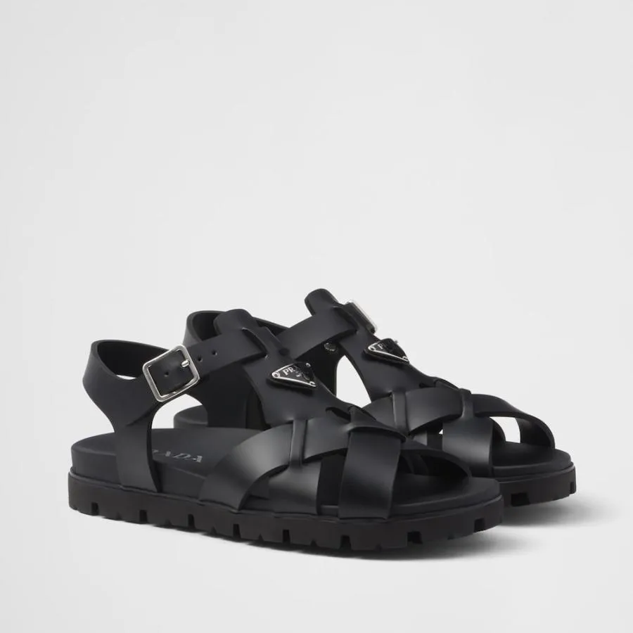 プラダ PRADA 2026春夏 メンズ ラバー クロスサンダル【ブラック 】【送料無料】【正規品】