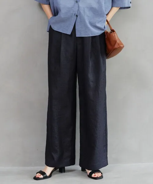 スラックス パンツ 「size SHORT/TALLあり」ライト リネンライク タック ワイドパンツ UVカット 通気性 レディース