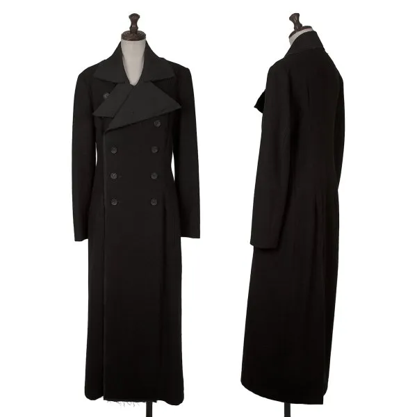 【中古】 ヨウジヤマモトYohji Yamamoto collections ウールフランネル裁ち切りロングコート 黒1【レディース】