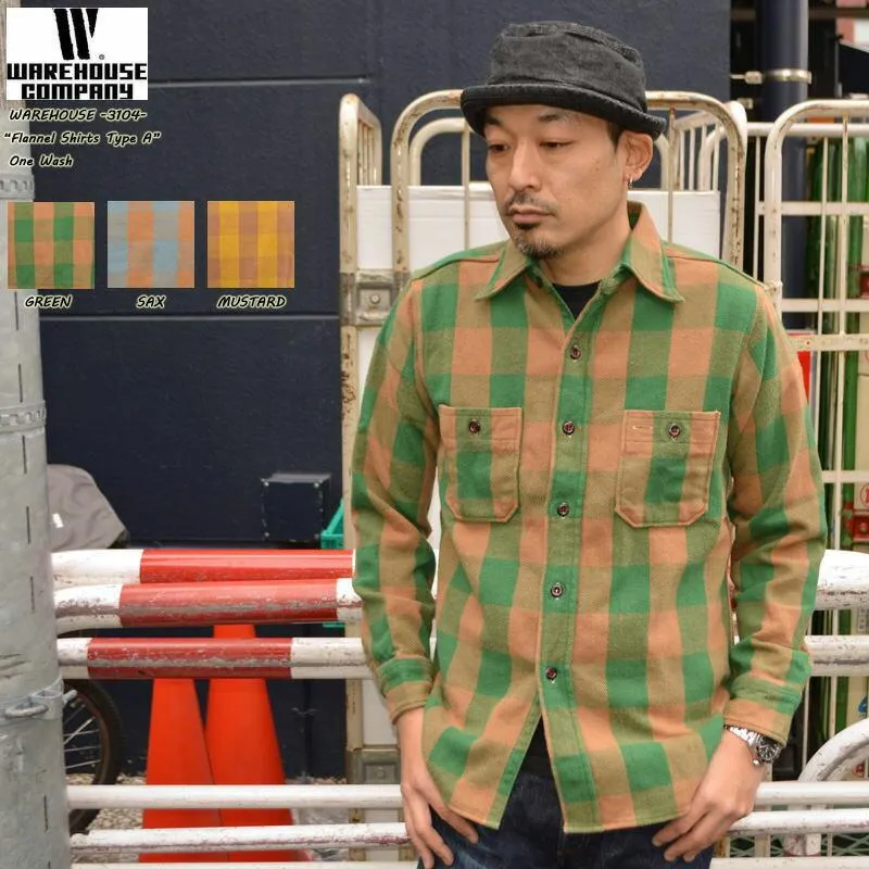 WAREHOUSE ウエアハウス "Lot.3104" A柄(2025) フランネルシャツ A柄 (2025) ワンウォッシュ ウェアハウス ネルシャツ