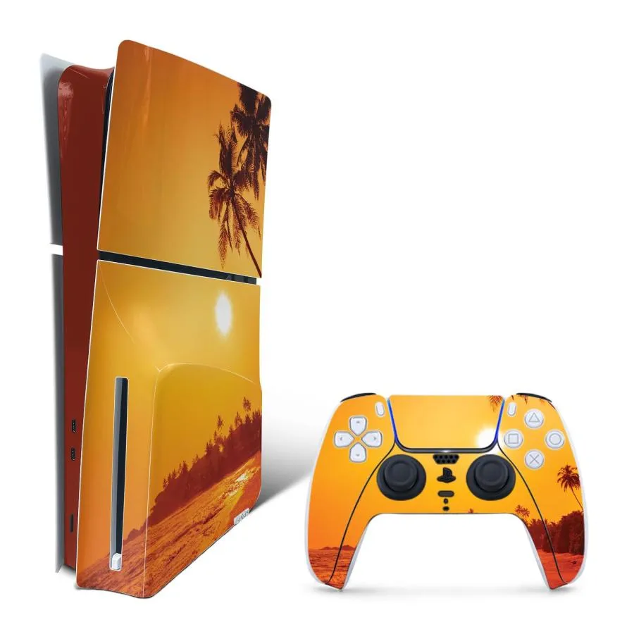 MightySkins PlayStation 5 Slim Disk Edition Bundle 用ビニールスキン「Sunset Dreams」保護デカールラップ 着脱簡単