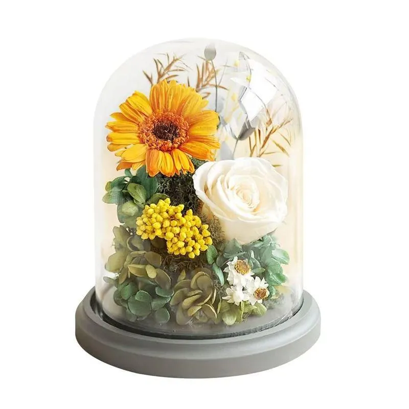 ブリザードフラワー プレゼント バラ 薔薇 ガラスドーム 永遠の花 向日葵 ひまわり アレンジメント ボックス LEDライト 光る フラワー