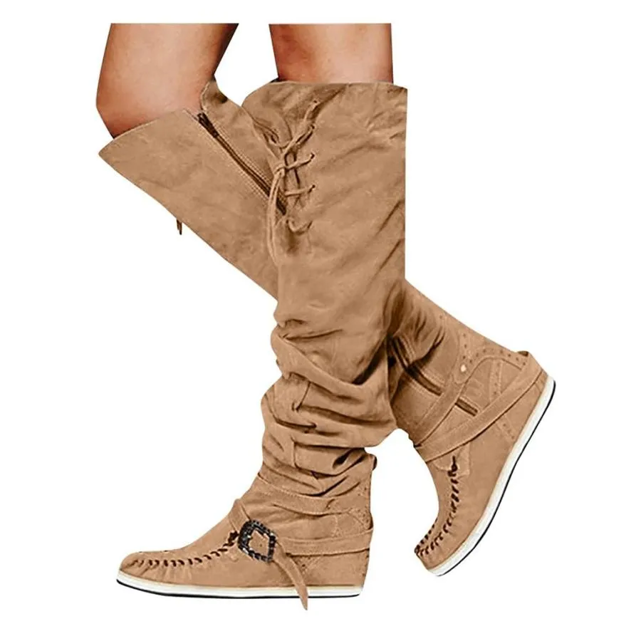 【並行輸入品】Platform Boots Knee High Goth Eduavar Womens Boots Soft Slouchy