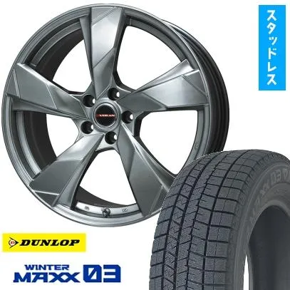 225/55R18 スタッドレスタイヤ ホイール4本セット DUNLOP ウインターマックス 03 WM03 (5/114車用) PREMIX ヴェランV 18インチ