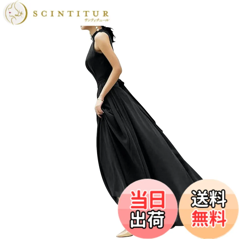 【送料無料】[EightSTAR Dress] ピアノ発表会 ロングドレス パーティードレス 結婚式 ワンピース ロング丈 シフォン Aライン 二次会 花嫁 カラードレス 演奏会 ノースリーブ 色：ブラック、サイズ：2XL