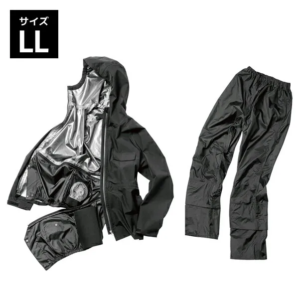 Makku エアレインフォーシーズンスーツ LL ブラック×ブラック レインスーツ レインウェア 合羽 雨具 ストレッチ ファンユニット付 ファン・バッテリー別売 AS-933