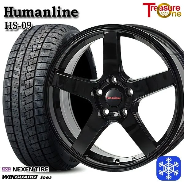 215/50R17インチ NEXEN ネクセン WINGUARD ice2 5H114.3 スタッドレスタイヤホイールセット ヒューマンライン HS09 BK