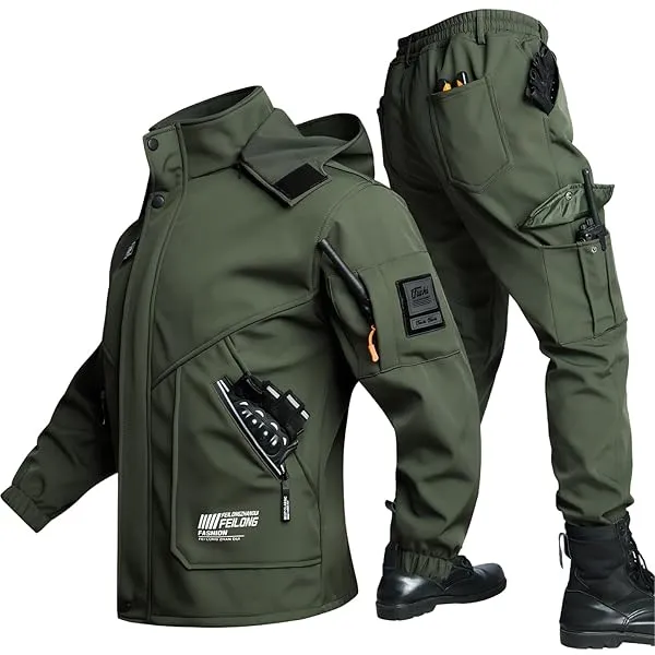 登山ジャケット コート メンズ 上下セット 冬服 裏起毛 アウトドアジャケット 防寒 防風 耐久撥水 人気 かっこいい クール おしゃれ 体型カバー スキー ウォーキングウェア 釣り Green XL