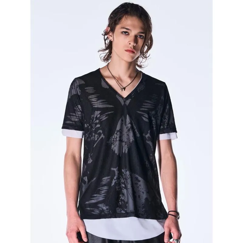 (予約品）8月末〜9月入荷予定/kiryuyrik・キリュウキリュウ/Opal Mesh Layered T-Shirt/BlackWhite