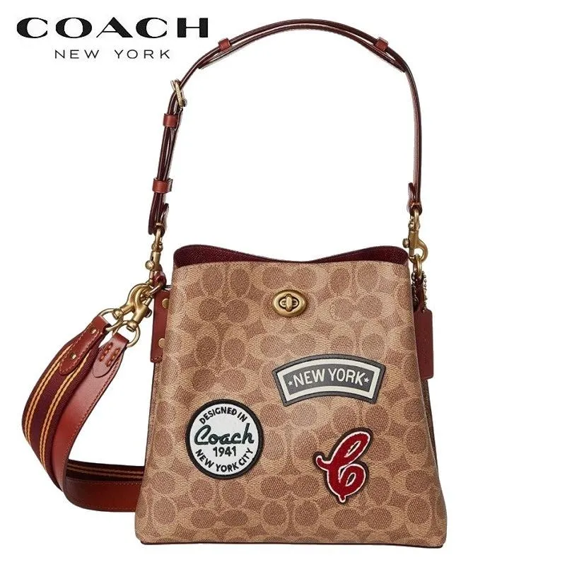 コーチ COACH バッグ C6868 新作 2way ショルダーバッグ ウィロウ バケットバッグ シグネチャーキャンバス ウィズ パッチ タン ラスト