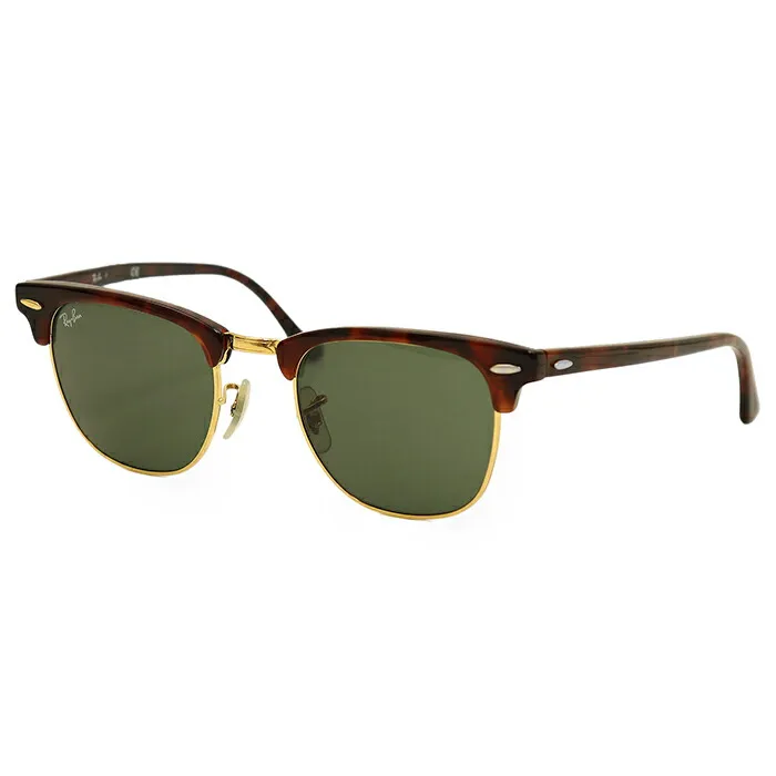 SALE【極美品】RayBan レイバン サングラス サイズ 49□21 メンズ レディース ユニセックス Clubmaster クラブマスター ブロウタイプ デミ柄 小物 ケース付属 ブラウン グリーンレンズ 茶色 緑【中古】