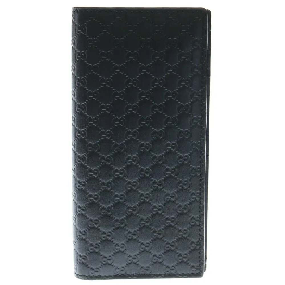 GUCCI(グッチ) サイズ:- マイクログッチシマ 長財布 ロングウォレット カードケース ブラック レザー 449245【中古】【程度B】【カラーブラック】【取扱店舗BRING大宮店】