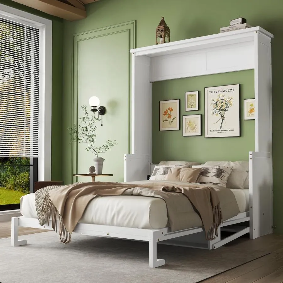 【並行輸入品】 SOFTSEA Queen Size Murphy Bed with Desk, Murphy Cabinet Bed with