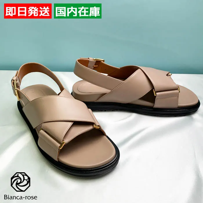 【爆買】MARNI マルニ サンダル FBMS005201 P4545 P3614 レディース レザー フスベット クリスクロスサンダル バックストラップ フラットシューズ 靴