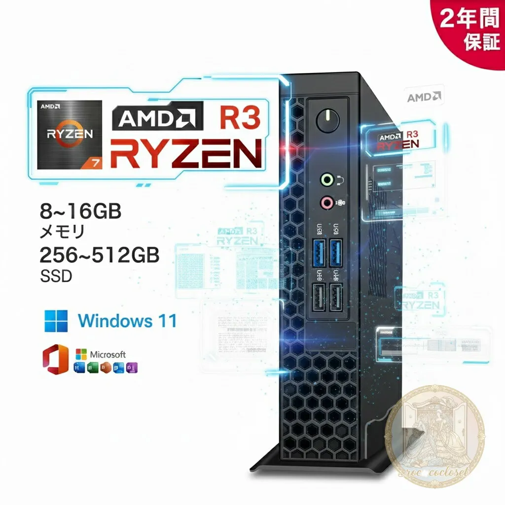 ＼2年保証／★office搭載 デスクトップパソコン ミニPC パソコン 新品 Office付き【i5 i7】【 minipc AMD Ryzen3 4300U~Ryzen7 5880H 】メモリ 8~16GB SSD 256~512GB Windows11 デスクトップPC office2021 COM 安い 激安 ゲーム 本体のみ 高スペック 2026