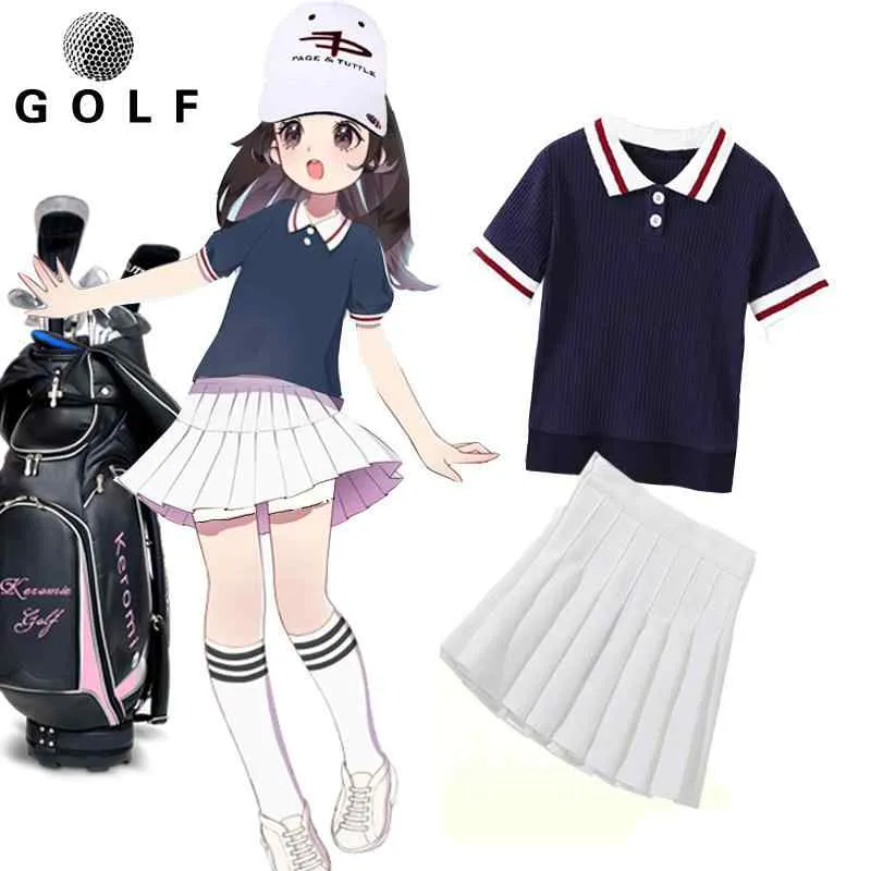 ゴルフウェア キッズ 女の子 半袖 Tシャツ ショート丈スカート 上下セット 夏 韓国風 インナーパンツ スポーツ 練習着 速乾 吸汗 通気性 快適