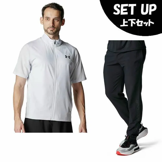 アンダーアーマー(UNDER ARMOUR) ウインドブレーカー 上下セット メンズ UA FRESH WOVEN FULL ZIP SHORT SLEEVE T-SHIRT+PANTS 6001546-014+6001544-001