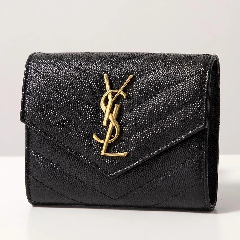 SAINT LAURENT サンローラン 三つ折り財布 403943 BOW02 BOW01 レディース キルティングレザー カサンドラロゴ ミニ財布 カラー2色 403943BOW011000