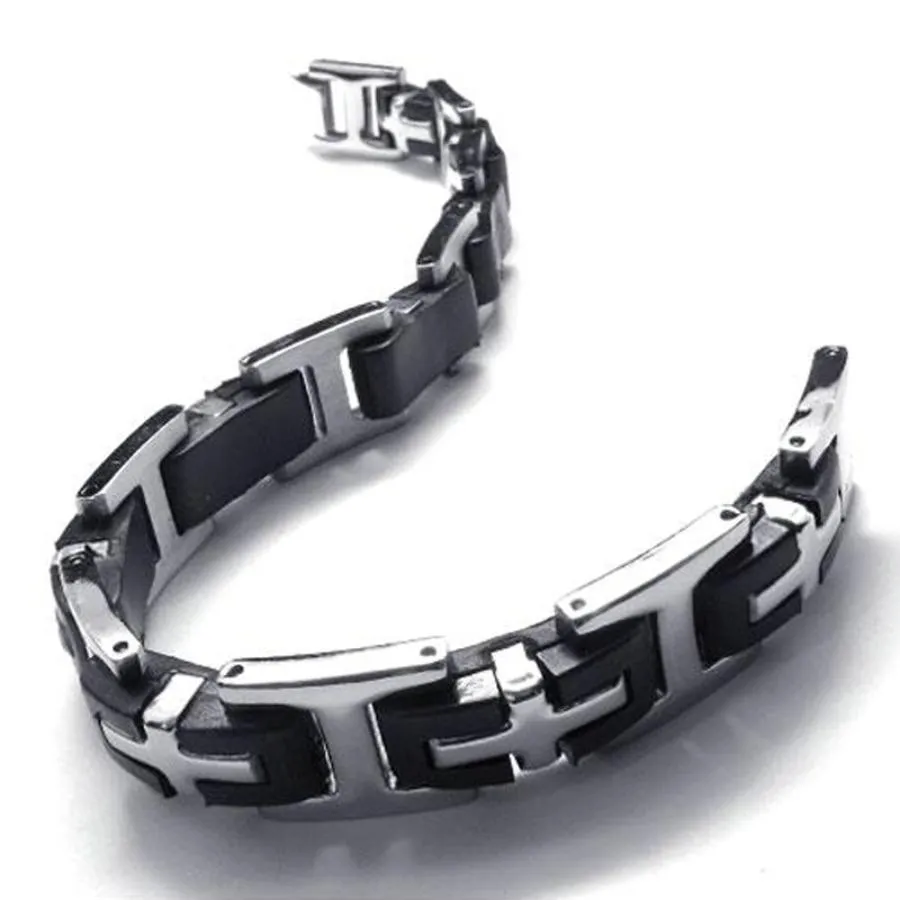【並行輸入品】jonline24h Men's Stainless Steel Rubber Cross Bracelet   Black S