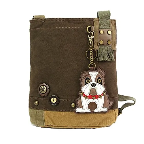 chala バッグ パッチ カバン かわいい Chala Patch Cross-Body Women Handbag, Dark Brown Canvas Messenger Bag - Bulldogchala バッグ パッチ カバン かわいい