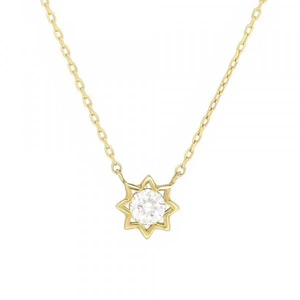 一粒 ゴールドネックレス(チェーン付きペンダント) 星 スター 八芒星 18金 イエローゴールド ダイヤモンド