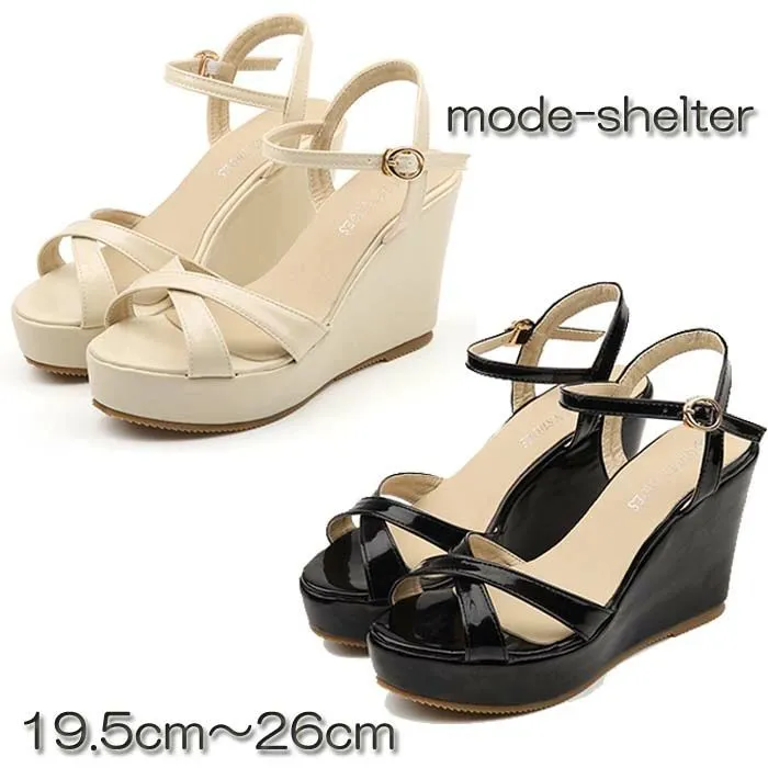 エナメル 20.5cm 23cm 22.5cm 小さいサイズ 24cm サンダル 23.5cm 25.5cm ウェッジソール 厚底 かかとなし 22cm ストラップ 黒 20cm ハイヒール バブーシュ 21cm 24.5cm 25cm 26cm 19.5cm 21.5cm オープントゥ 大きいサイズ