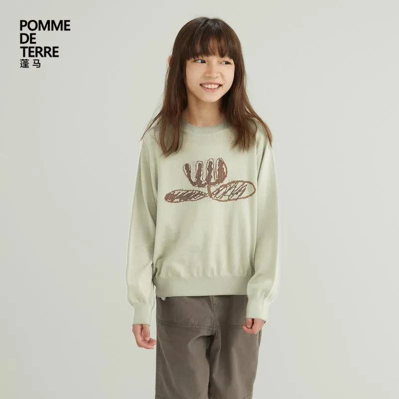 トップス 防寒 かわいい 暖かい シンプル 子供服 セーター ニット Maoguai ゆったり プリント 柄の 大きい 子供用 Pomme de terre セーターと 春秋に 着られる プルオーバー