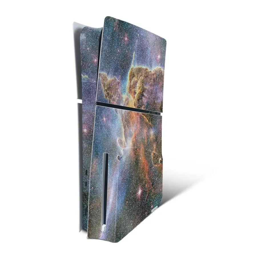 MightySkins Playstation 5 Slim Disk Edition 用グリッタースキン「Golden Nebula」保護デカールラップ 着脱簡単