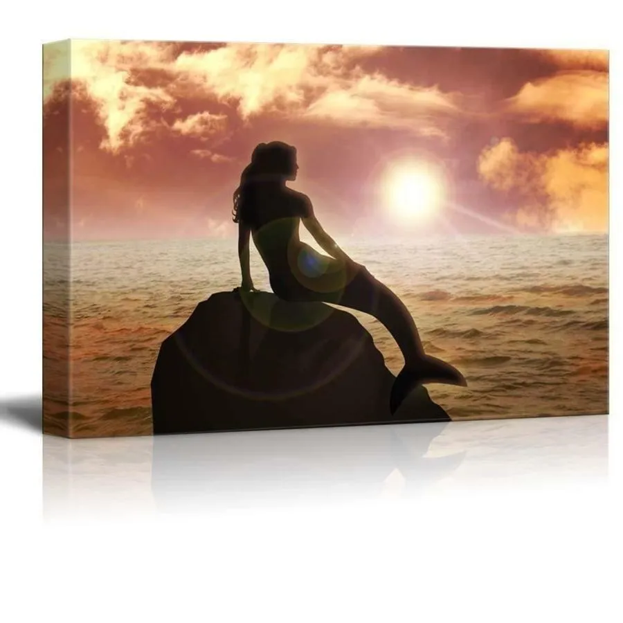 パネルアート Wall 26 A Mermaid Sitting on the Rock During Sunset-CVS - 32\" x 48\"-