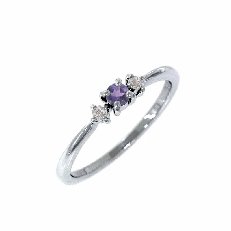 天然ダイヤモンド 2月誕生石 アメシスト(紫水晶) リング k10ホワイトゴールド