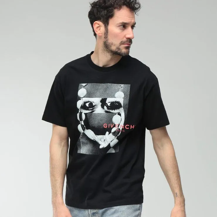 ジバンシィ メンズ Tシャツ 半袖 GIVENCHY ロゴ フロントプリント クルーネック コットン カットソー GVBM71NK3YSW ブランド トップス ブラック