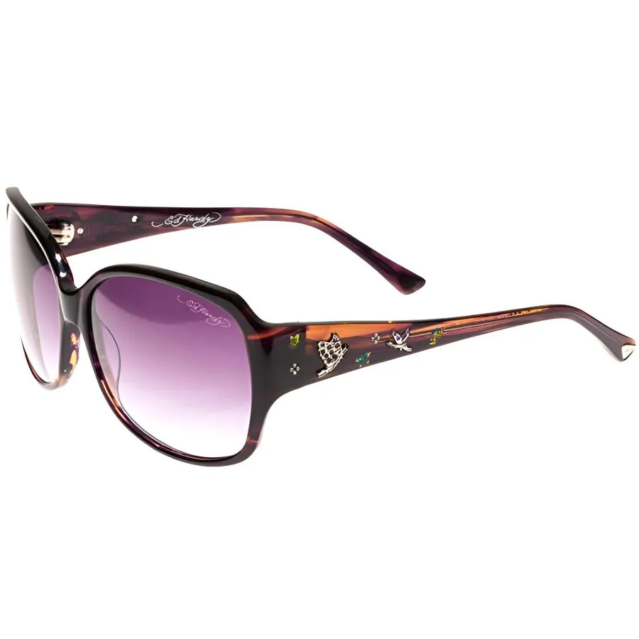 【並行輸入品】ED HARDY Flock of Butterfly Purple Horn Sunglasses with Leather