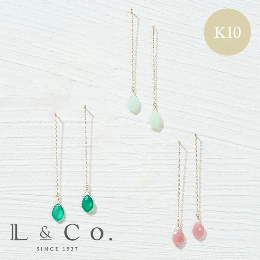 K10 10金 カラーストーン ピンクカルセドニー ミントグリーンオパール グリーンアゲート ピアス シンプル かわいい ピンク 緑 L&Co. エルアンドコー