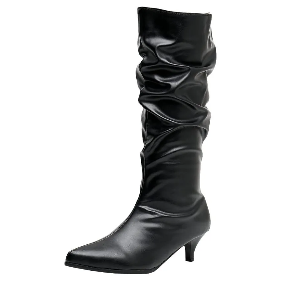 【並行輸入品】Etebella Womens Pointed Toe Kitten Heel Knee High Tall Boots Pul