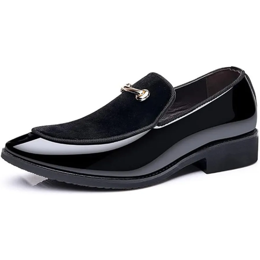【並行輸入品】Leather Velvet Patchwork Dress Pointy Toe Shoes Men's Dress Loafers