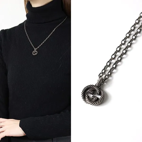 GUCCI グッチ ネックレス Interlocking G Oxidised Chain Necklace YBB60415500100U メンズ レディース インターロッキングG ペンダント シルバー925 silver925