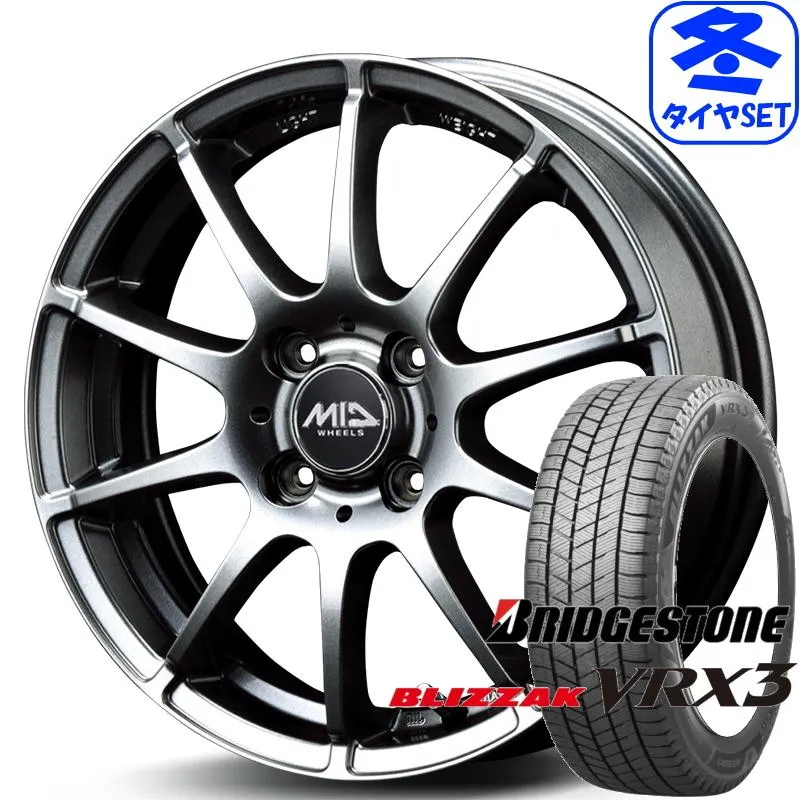 MID WHEELS スタッグ 5.5J +38 \u0026 ブリヂストン ブリザック VRX3 185/70R14 新品スタッドレス