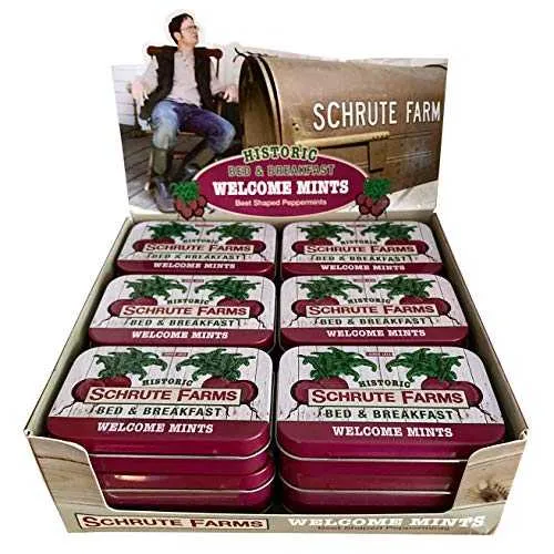 The Office - Schrute Farms Welcome Mints Candy, 1.5 Ounce Tin - 18 Count Display Box Boston America The Office - Schrute Farms Welcome Mints Candy, 1.5 Ounce Tin - 18 Count Display Box