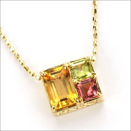 P10％中 メイクパレット ペンダントトップ　シトリン ペリドット ピンクトルマリン PT900 K18 K10対応 爆買