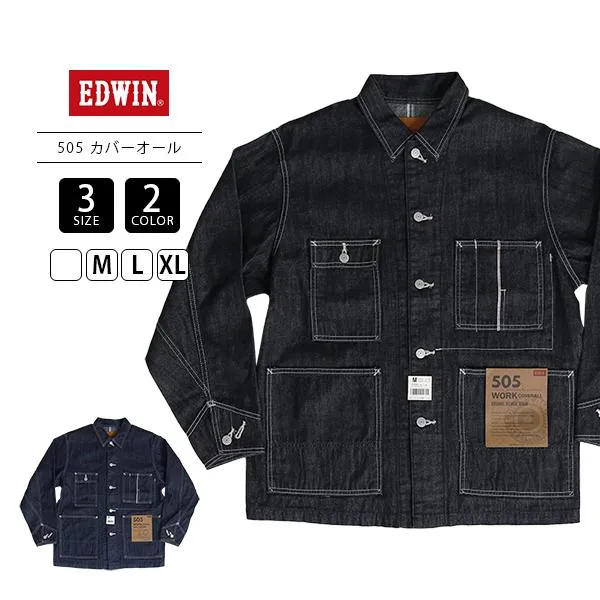 EDWIN エドウィン メンズ ライトアウター 505 カバーオール デニムジャケット ビンテージ風 セルビッジデニム インディゴ ブラックデニム E55570