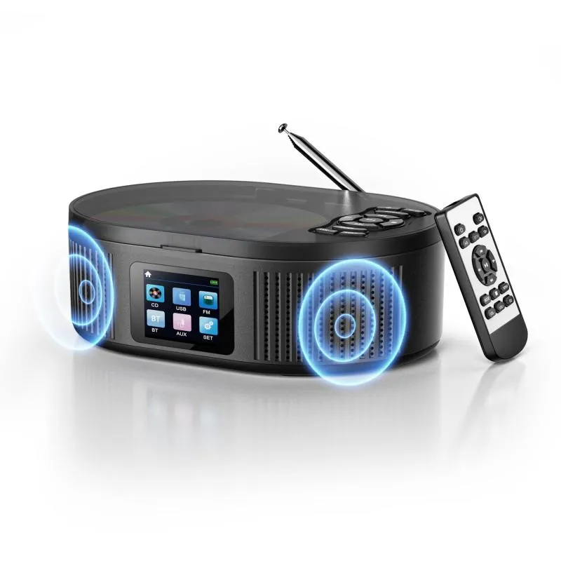 Desobry CDプレーヤーBluetooth送受信対応 CDラジオ 3000mAh充電式バッテリー付き デュアルスピーカー内蔵 USBメモリ・AUX入力機能 +10 スキップ・A-Bリピート・ランダム再生5EQエフェクトMP3・CDＲ対応