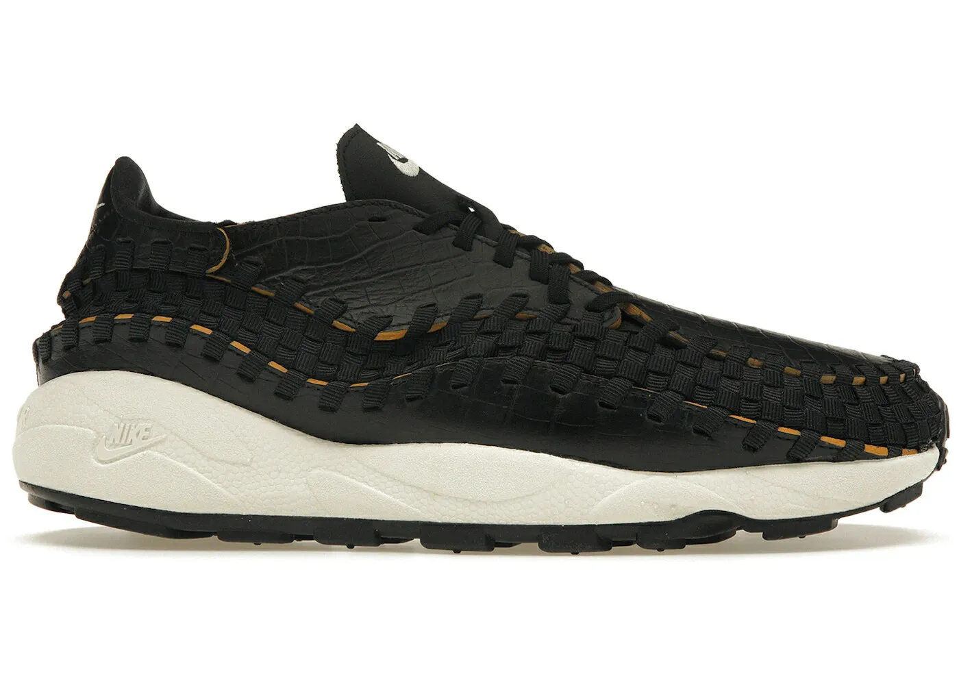 ナイキ ウーブン 黒色 ブラック アイボリー WOMEN スニーカー レディース NIKE AIR FOOTSCAPE WOVEN PRM BLACK CROC (WOMEN) / BLACK PALE IVORY DESERT OCHRE