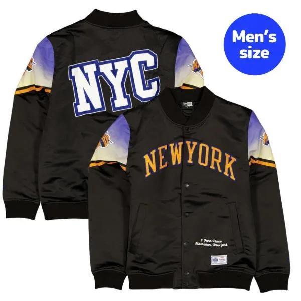 NBA ニューヨーク・ニックス メンズ スタジャン ジャケット New Era ニューエラ New York Knicks 2025 City Edition Black Jacket