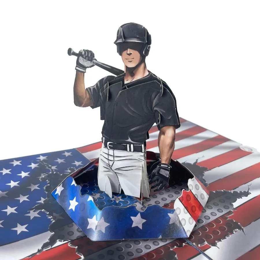 PQDGlobal 3D Popup Card of Baseball Player, Paper Art ＆ Handicraft, Greeting Card, Birthday, Anniversary, Christmas, Fathers Day Card, Handmade Gift