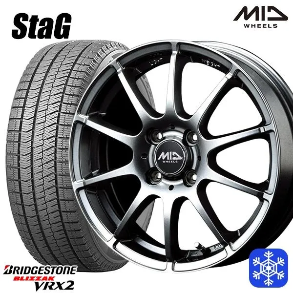 185/60R16インチ ブリヂストン ブリザック VRX2 4H100 スタッドレスタイヤホイールセット MID スタッグ MG