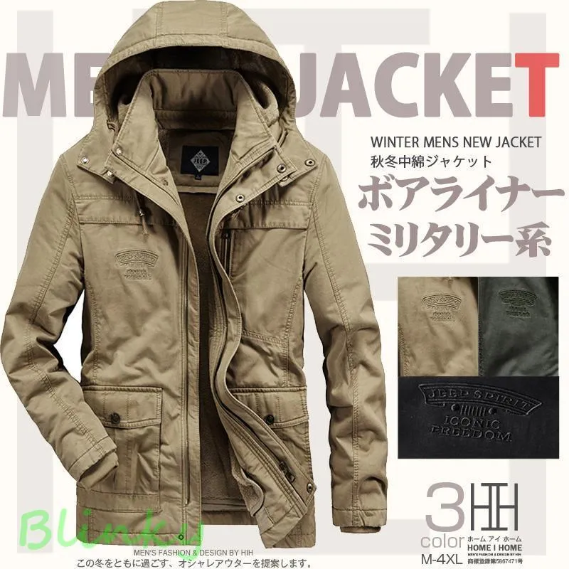 中綿ジャケット メンズ 中綿コート メンズ アウター ミリタリージャケット メンズアウター 冬 ボアライナー付き ロゴ 厚手 冬服 ジャケット