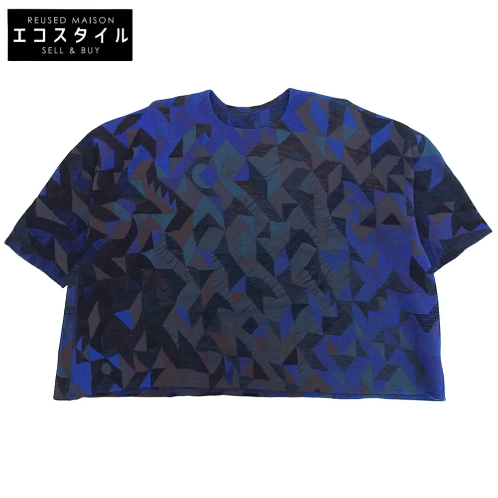 JURGEN LEHL ヨーガンレール 美品 幾何学 ウール×コットン カットソー トップス レディース ブルー M トップス M ブルー レディース 【中古】