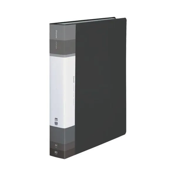 （まとめ）コクヨ クリヤーブック(Glassele) 固定式・背ポケット A4タテ 80ポケット ブラック ラ-GLB80D 1セット(4冊)〔×3セット〕