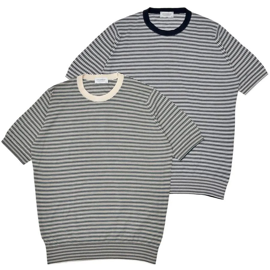 JOHN SMEDLEY ジョンスメドレー WILBUR シーアイランドコットン 30ゲージ ボーダー クルーネックニット EASY FIT
